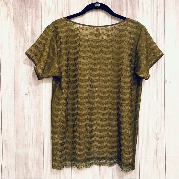 J. Crew Brown and Tan Lace Short Sleeve Blouse Top Size XS - Picture 2 of 3